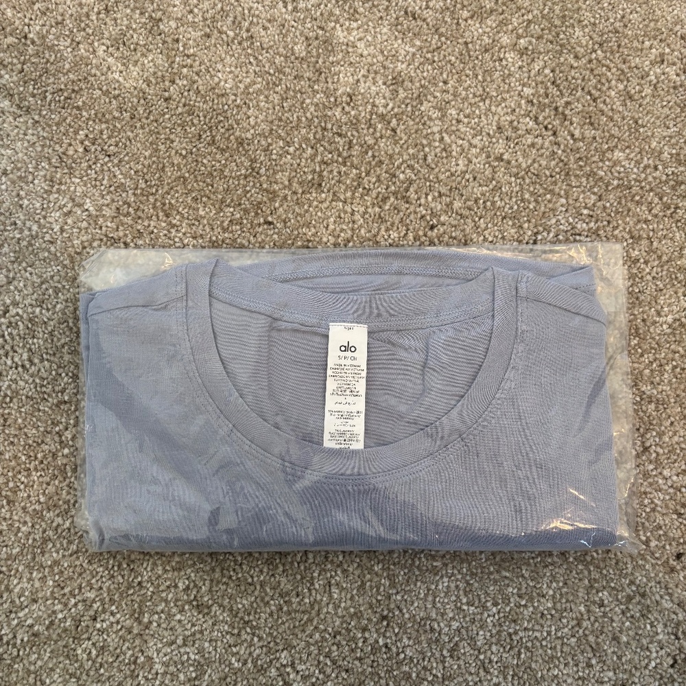 NWT ALO Yoga All Day Short Sleeve Winter Frost Athletic Casual Size Small - Picture 3 of 4